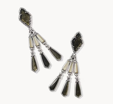 KENDRA SOTT- Adeline Vintage Silver Statement Earrings in Black Mix